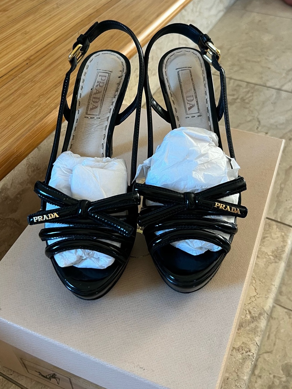 Prada Calzature Strappy Leather Platform Sandal Heels